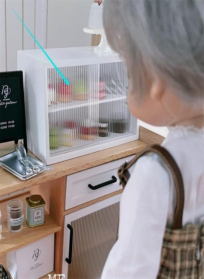 EatingBiting 1:6 mini House White Miniature Furniture Wood Cake Commercial Countertop Bakery Display Case Cabinet Storage Showcase with Acrylic Movable Window 3.9" for Figures Tea Set Cosmetics - Image 3